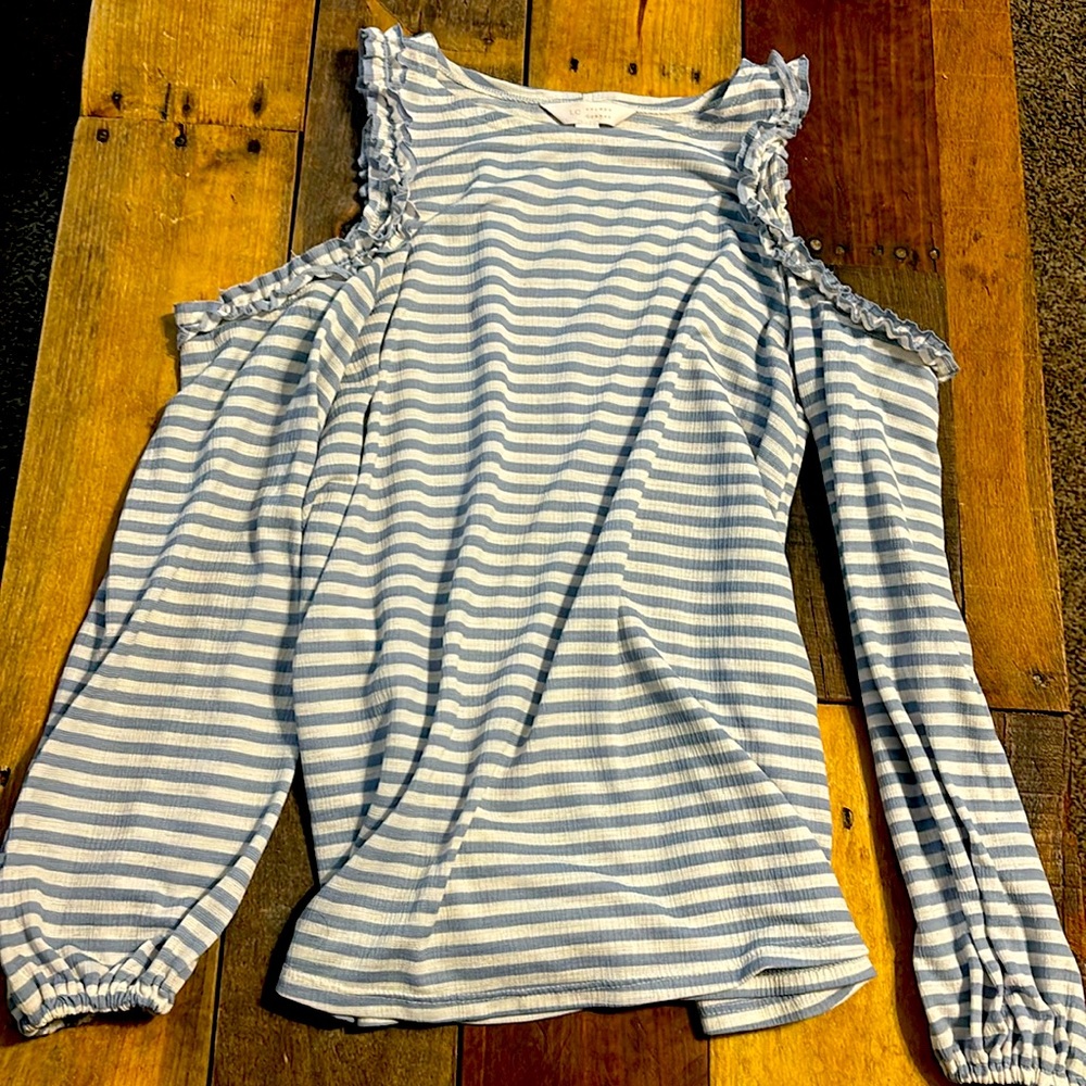 Blue and white striped off the shoulder Lauren Conrad blouse